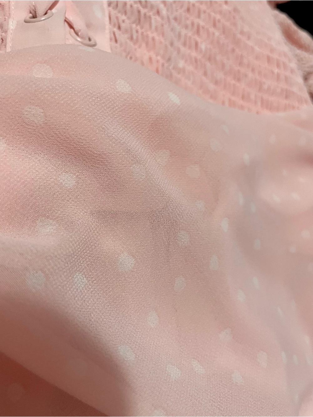 Light Pink Smocked Lace-Up Babydoll Blouse - Picture 7 of 10
